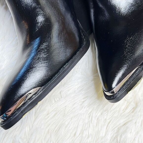 Forever 21 Huntington Black Faux Leather Western Boots Silver Tipped NWT Size 6 - Picture 3 of 7